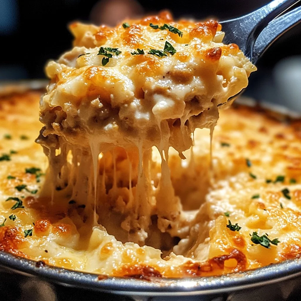 Delicious tuna noodle casserole baked to perfection with creamy sauce and pasta.