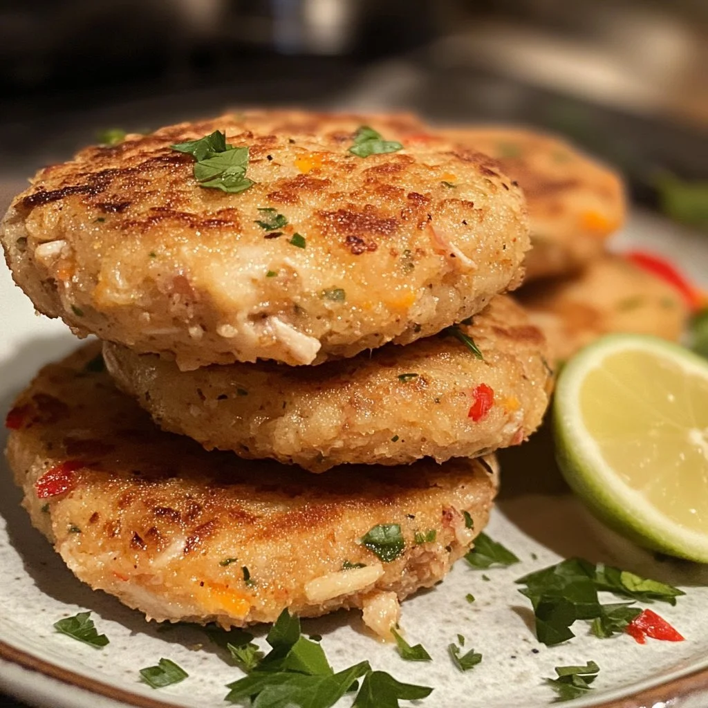 Delicious homemade tuna patties served with a side salad.