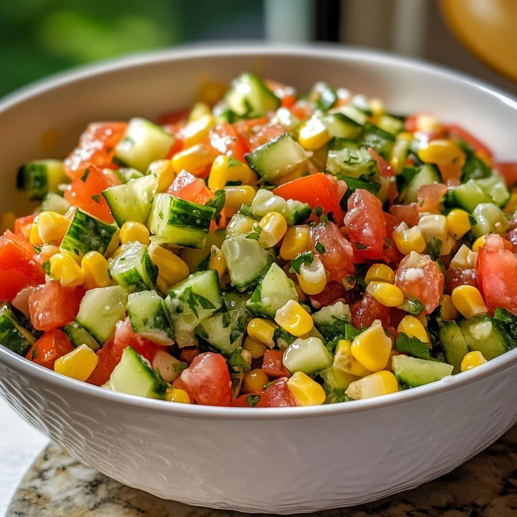 Bowl of fresh tuna salad with vegetables and dressing