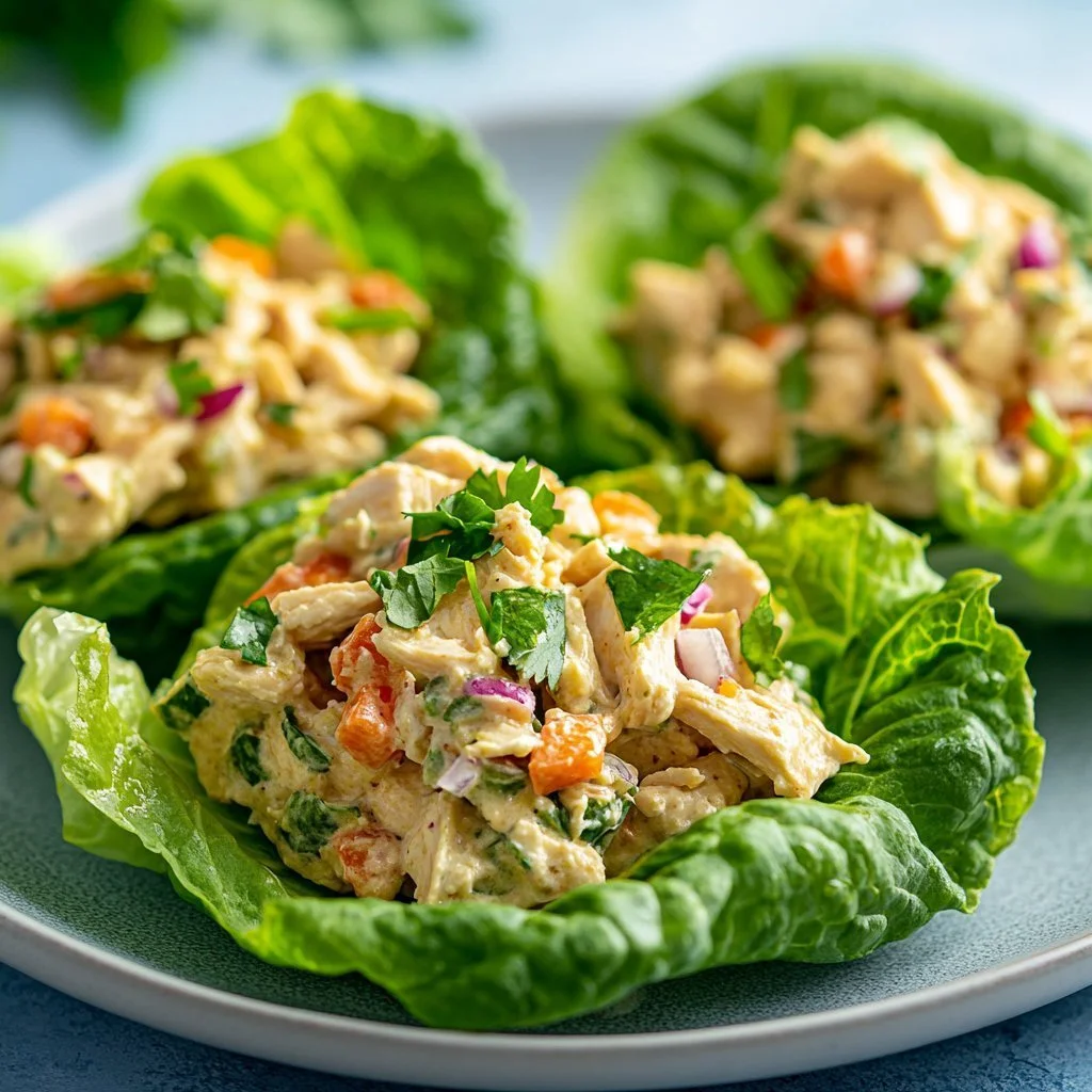 Delicious tuna salad boats served on fresh lettuce leaves
