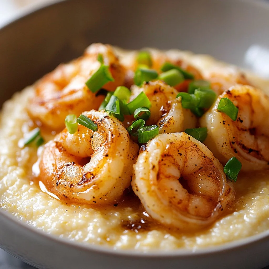 Delicious slow cooker shrimp grits served in a bowl with garnishes.