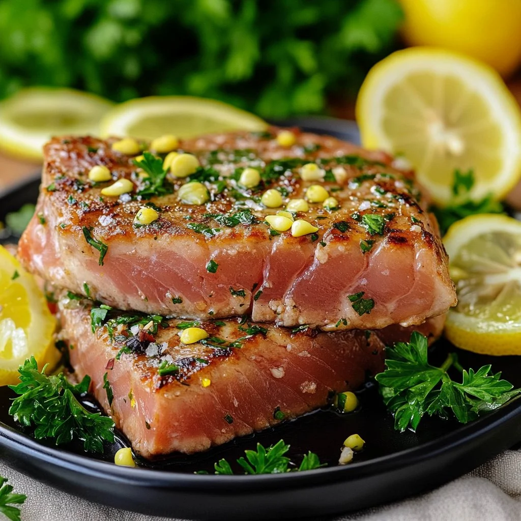 Deliciously marinated tuna steak ready to grill