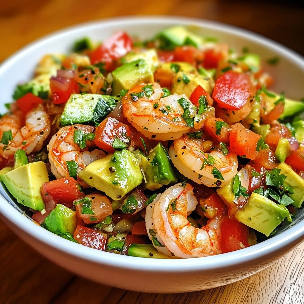 Healthy Avocado Salsa Shrimp Salad with fresh ingredients and vibrant colors