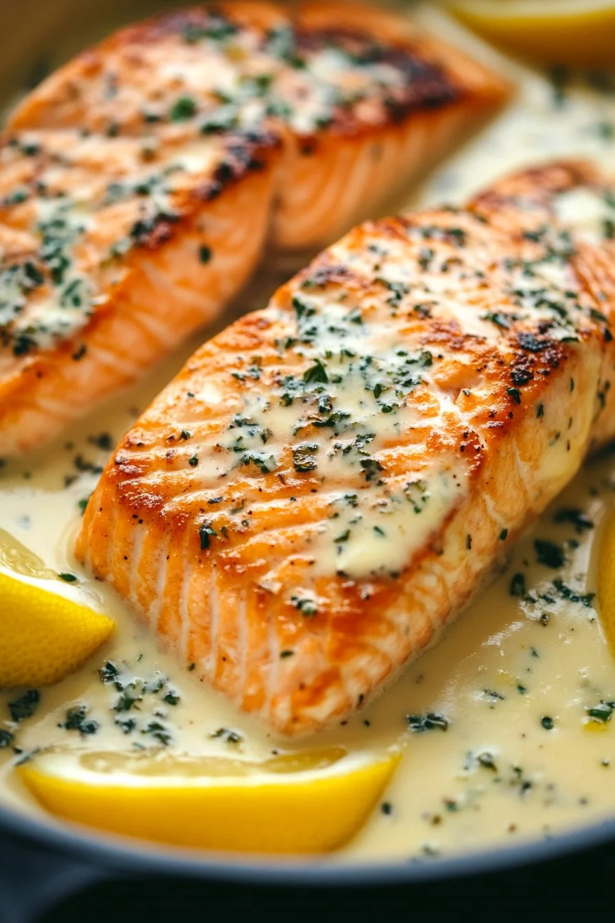 Baked Salmon with Lemon Butter Cream Sauce