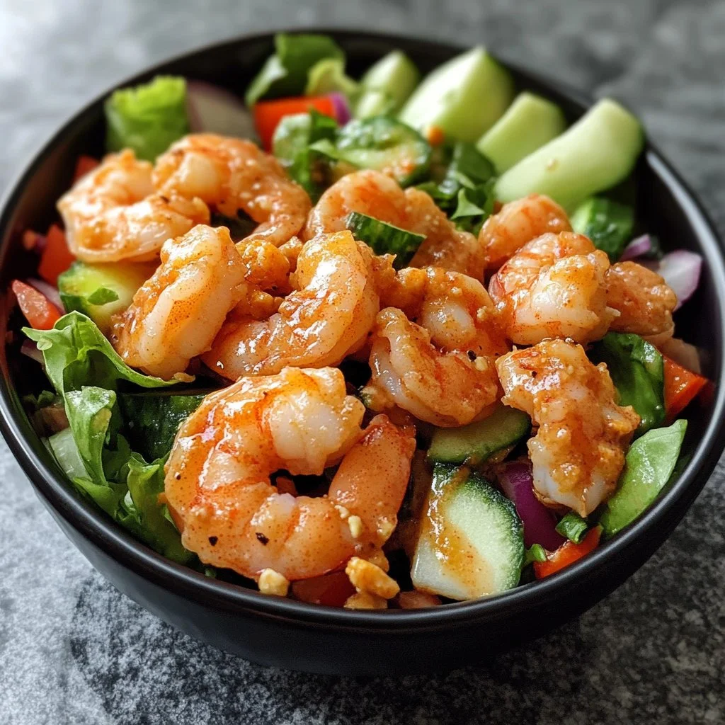 Delicious Bang Bang Shrimp Salad with crispy shrimp and fresh greens