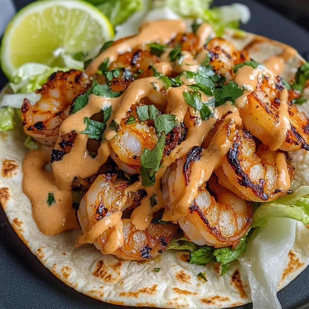 Delicious Bang Bang Shrimp Tacos topped with fresh ingredients