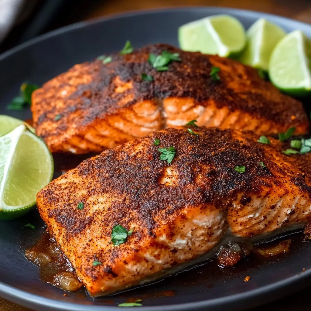 Deliciously seasoned blackened salmon served on a plate
