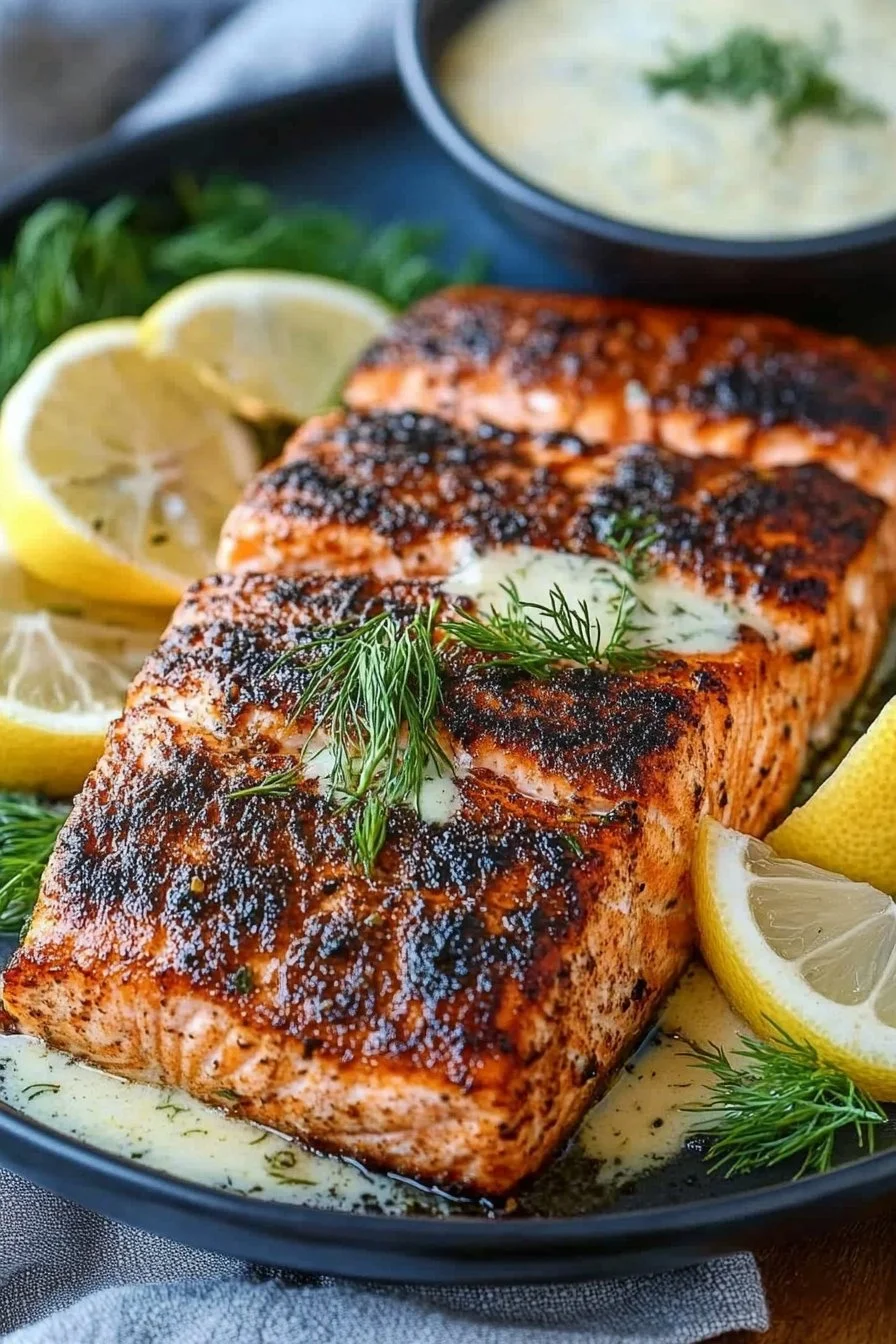 Blackened Salmon with Creole Lemon Dill Sauce Recipe