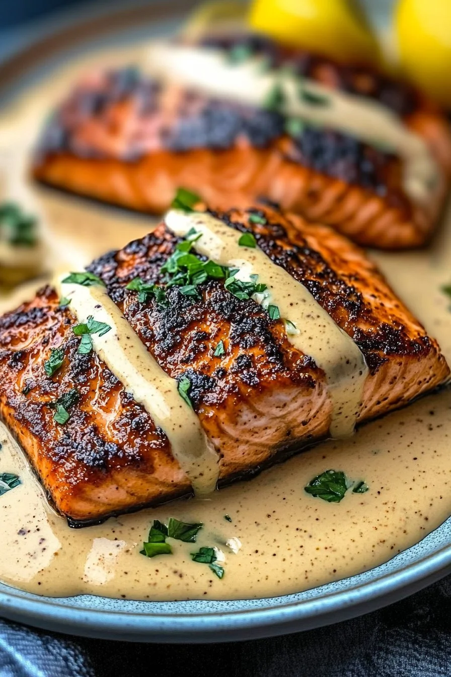 Blackened Salmon with Dijon Cream Sauce