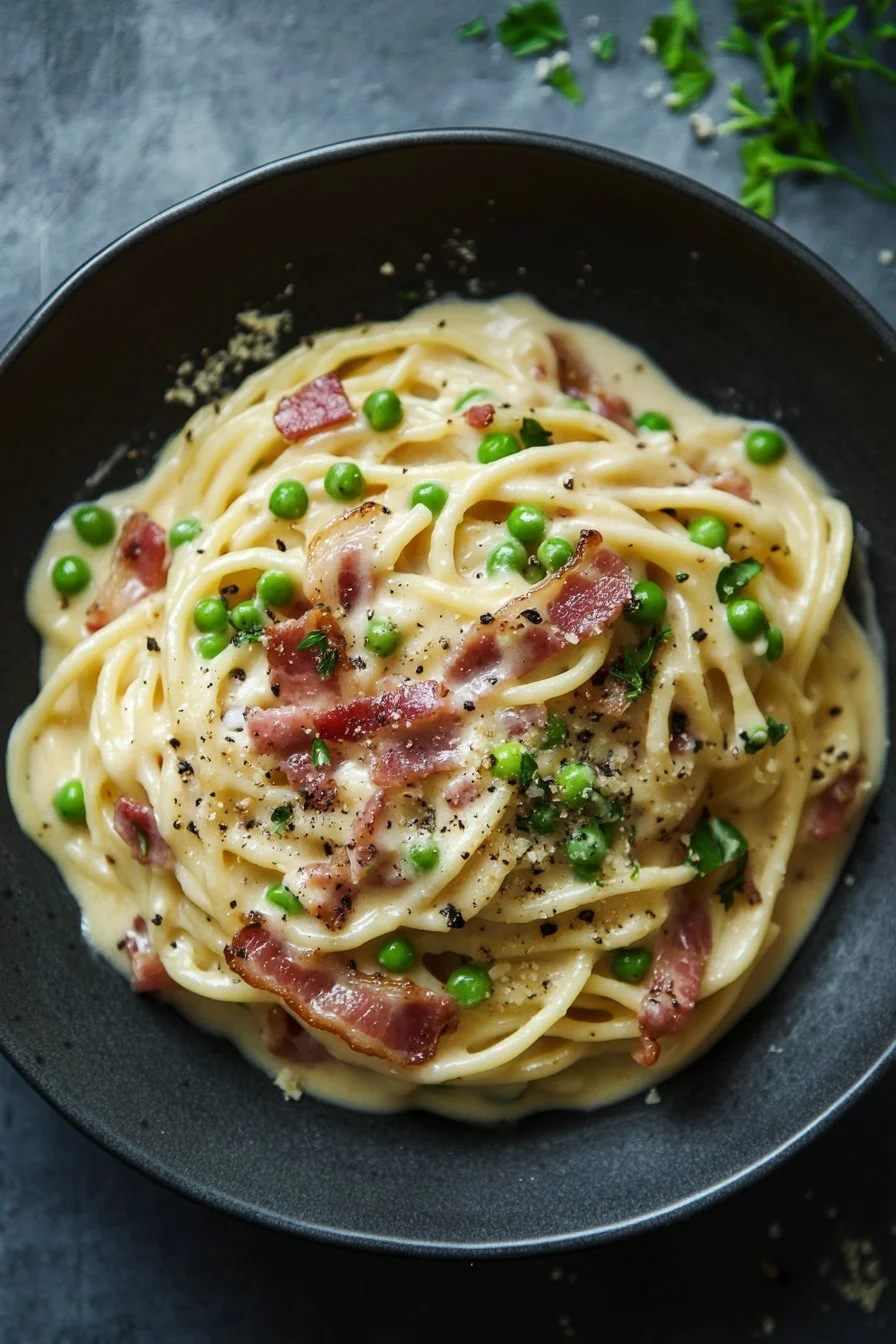 Creamy Bacon and Pea Carbonara: A Delicious Easy Recipe!
