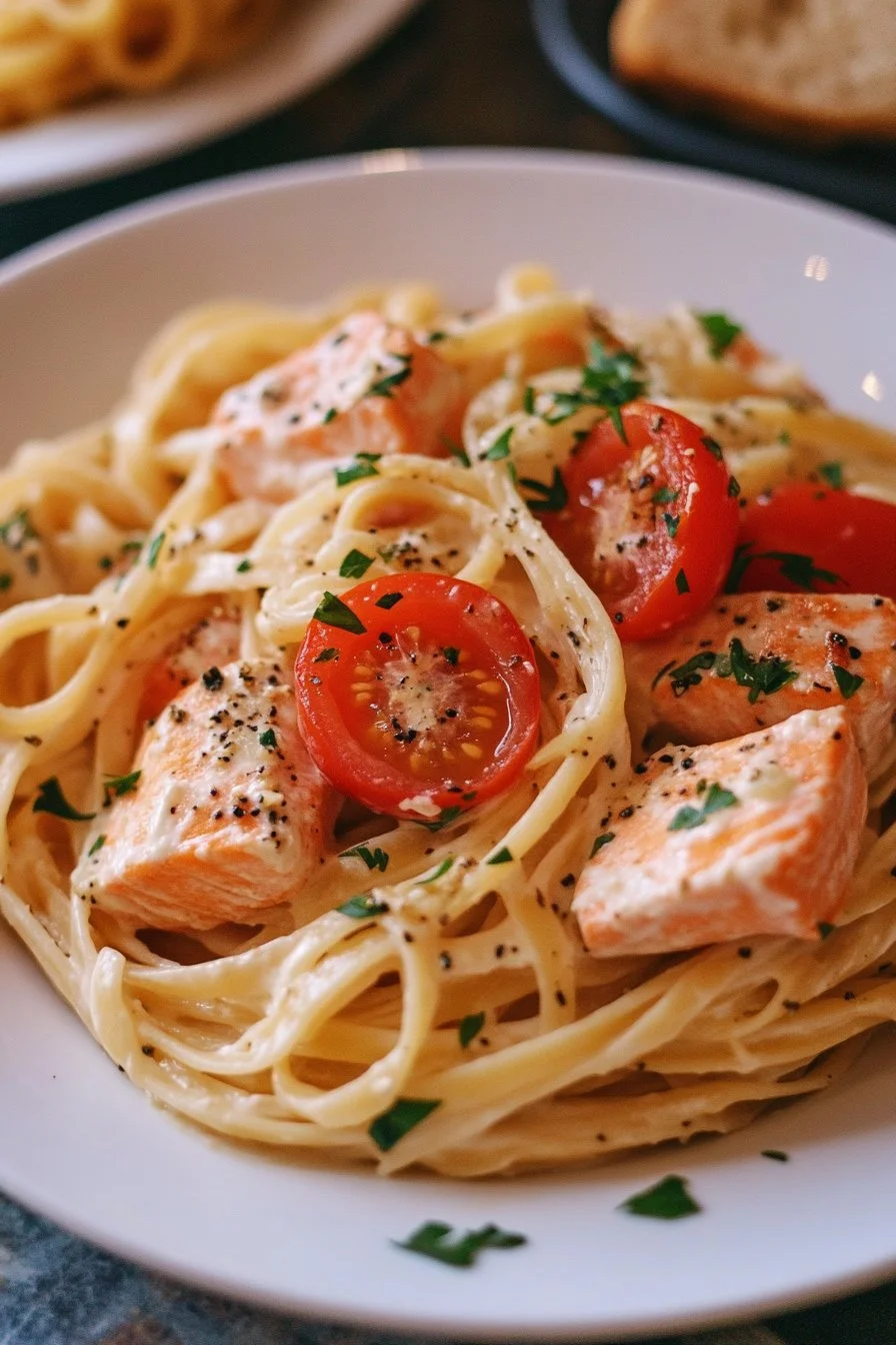 Creamy Lemon and Fresh Tomato Salmon Pasta