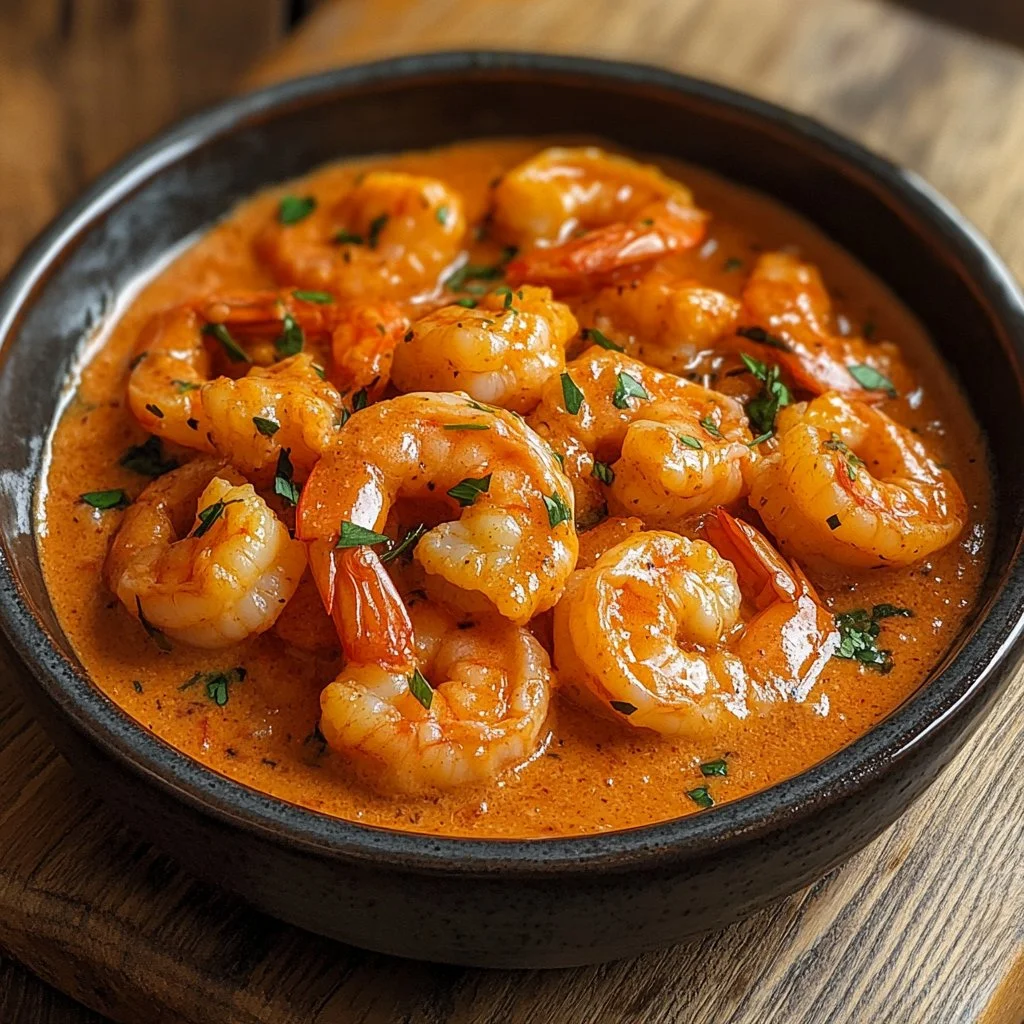 Creamy Shrimp Newburg served in a bowl with garnishes