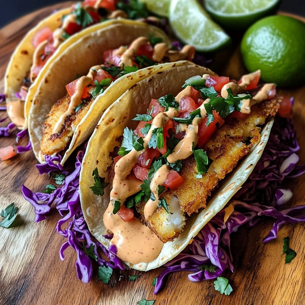 Delicious crispy Baja fish tacos served with fresh toppings.