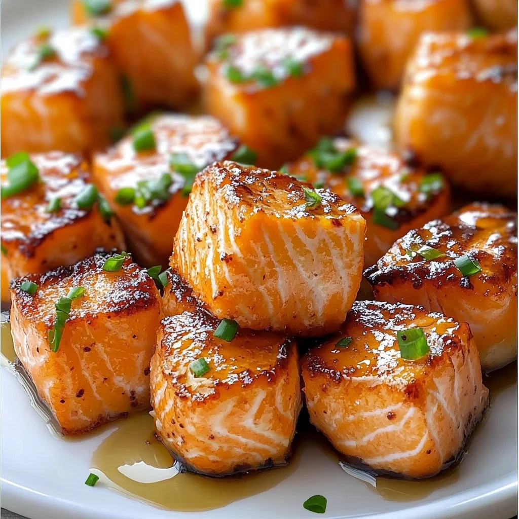 Crispy Bang Bang Salmon Bites served on a plate with dipping sauce