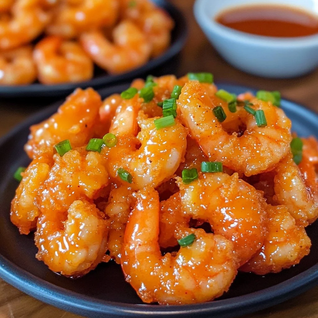 Crispy Bang Bang Shrimp served with a spicy dipping sauce on a plate.