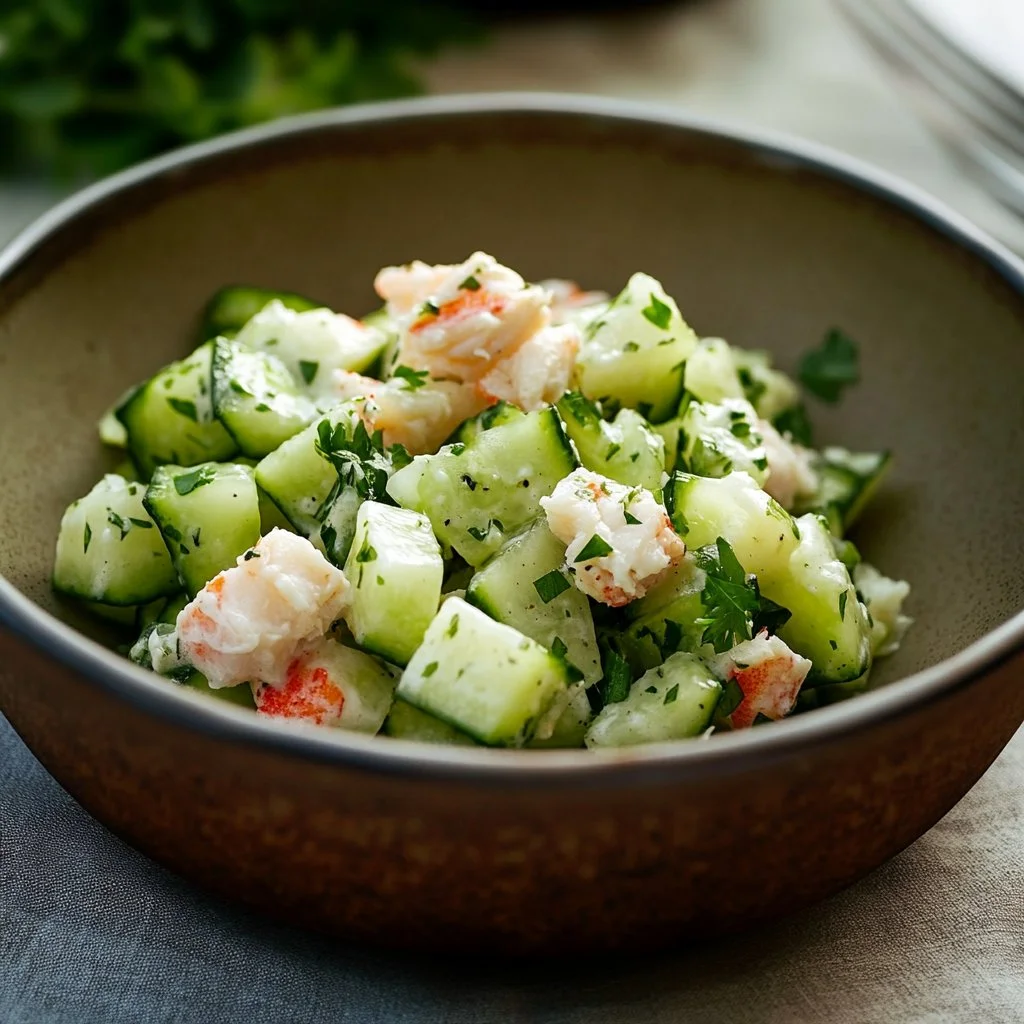 A vibrant Cucumber Crab Salad served in a bowl with fresh ingredients