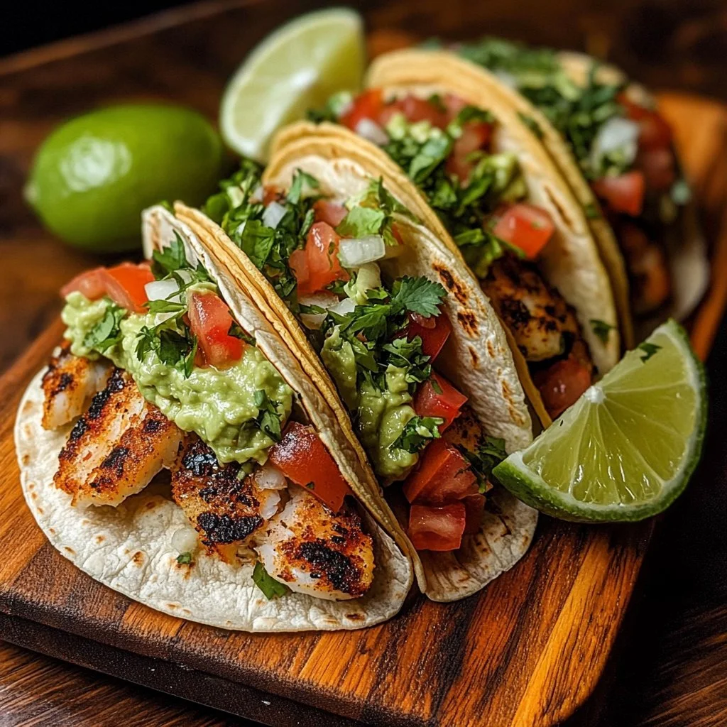 Delicious homemade fish taco served with fresh toppings
