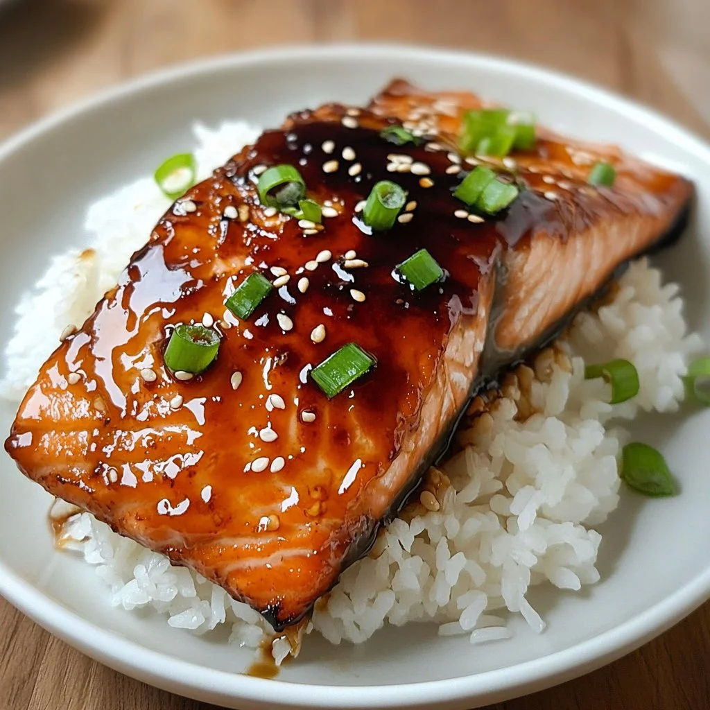 Delicious glazed salmon dish served with fresh vegetables
