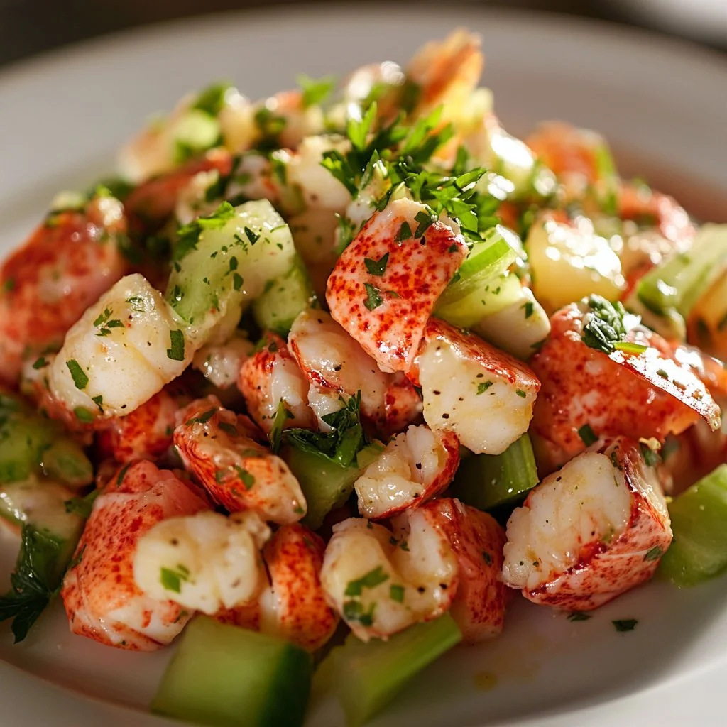 Gordon Ramsay's delicious lobster salad served in a gourmet presentation.