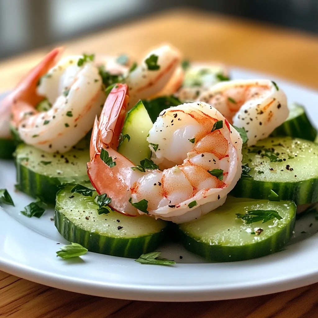 Healthy cucumber shrimp salad with fresh vegetables and shrimp.