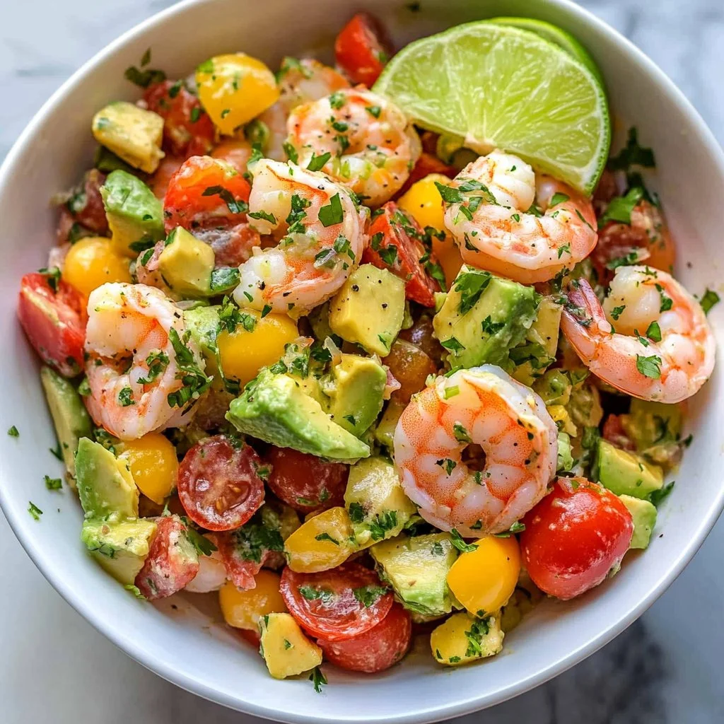Healthy Shrimp Avocado Salad with fresh ingredients and vibrant colors