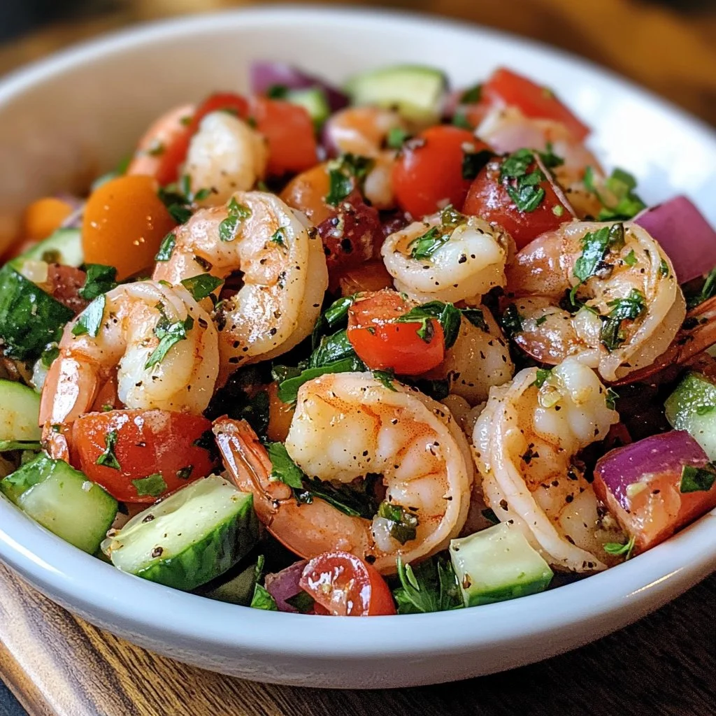Mediterranean Keto Shrimp Salad loaded with fresh ingredients and shrimp