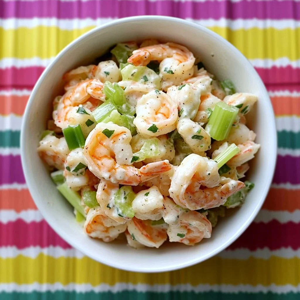 Old Bay shrimp salad served in a bowl, perfect for family dinners.