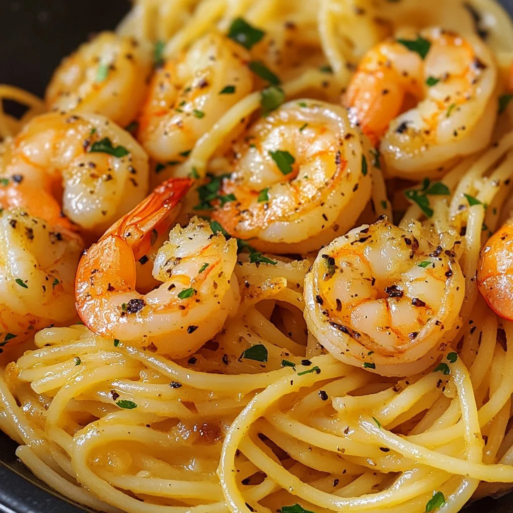 Delicious garlic butter shrimp pasta served in a one-pot dish.