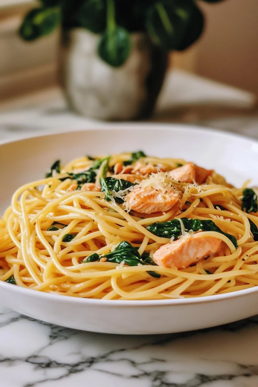 Quick Salmon & Spinach Pasta