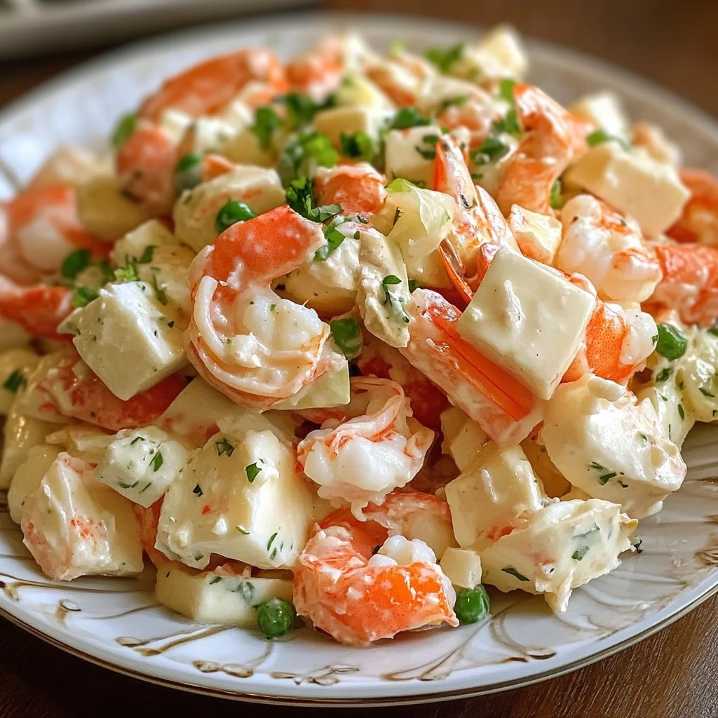 Refreshing shrimp and crab salad served in a bowl with fresh vegetables