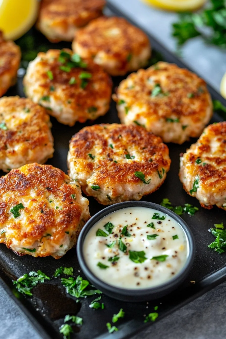 Salmon Patties with Lemon Garlic Sauce