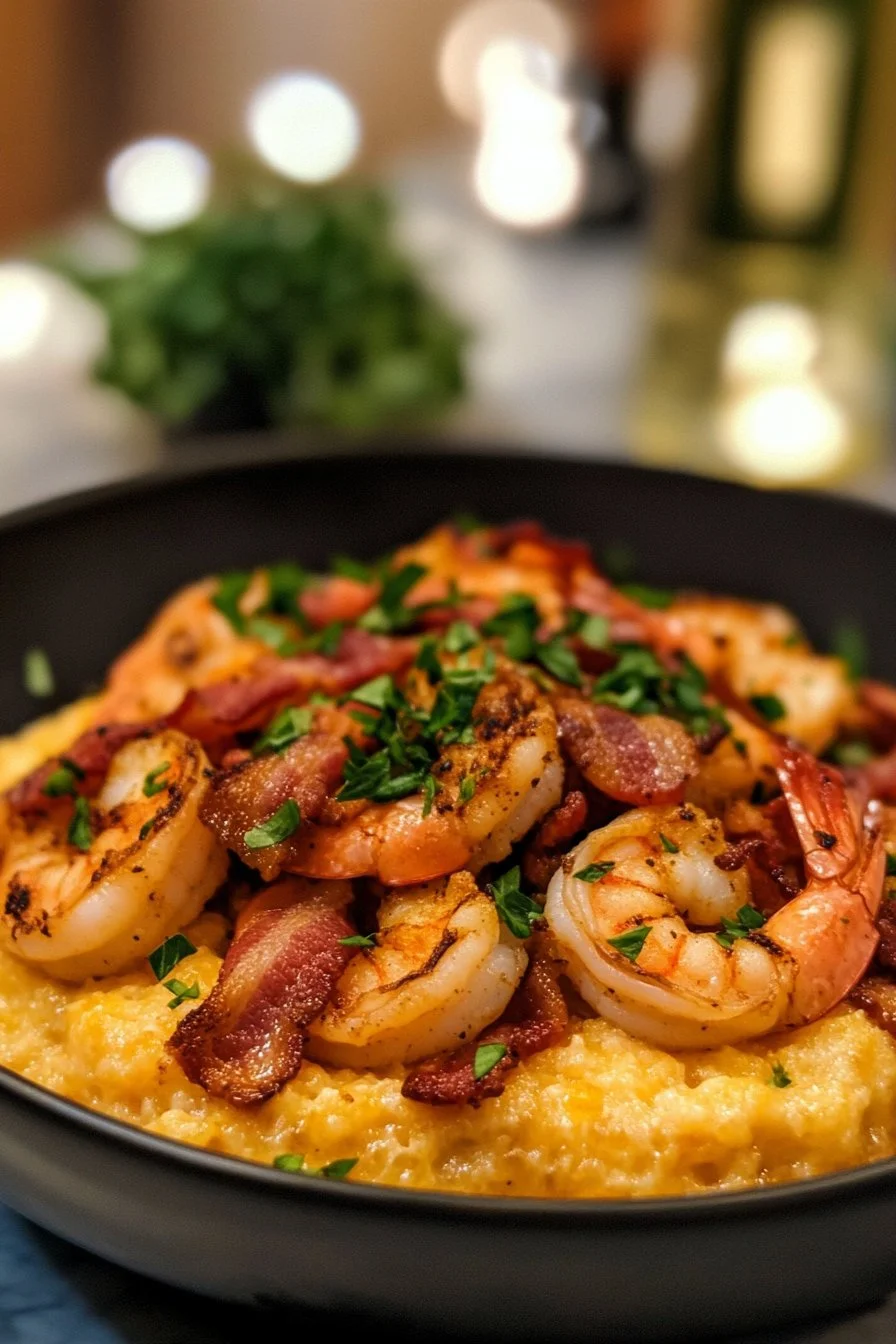 Shrimp and Grits with Crispy Bacon and Cheddar: A Comforting Southern Delight