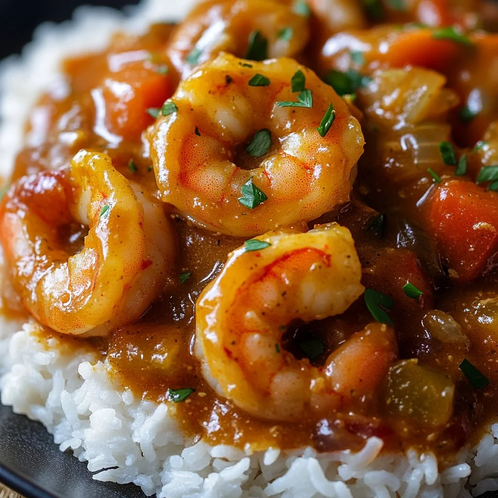 A bowl of rich and flavorful Shrimp Étouffée topped with green onions.