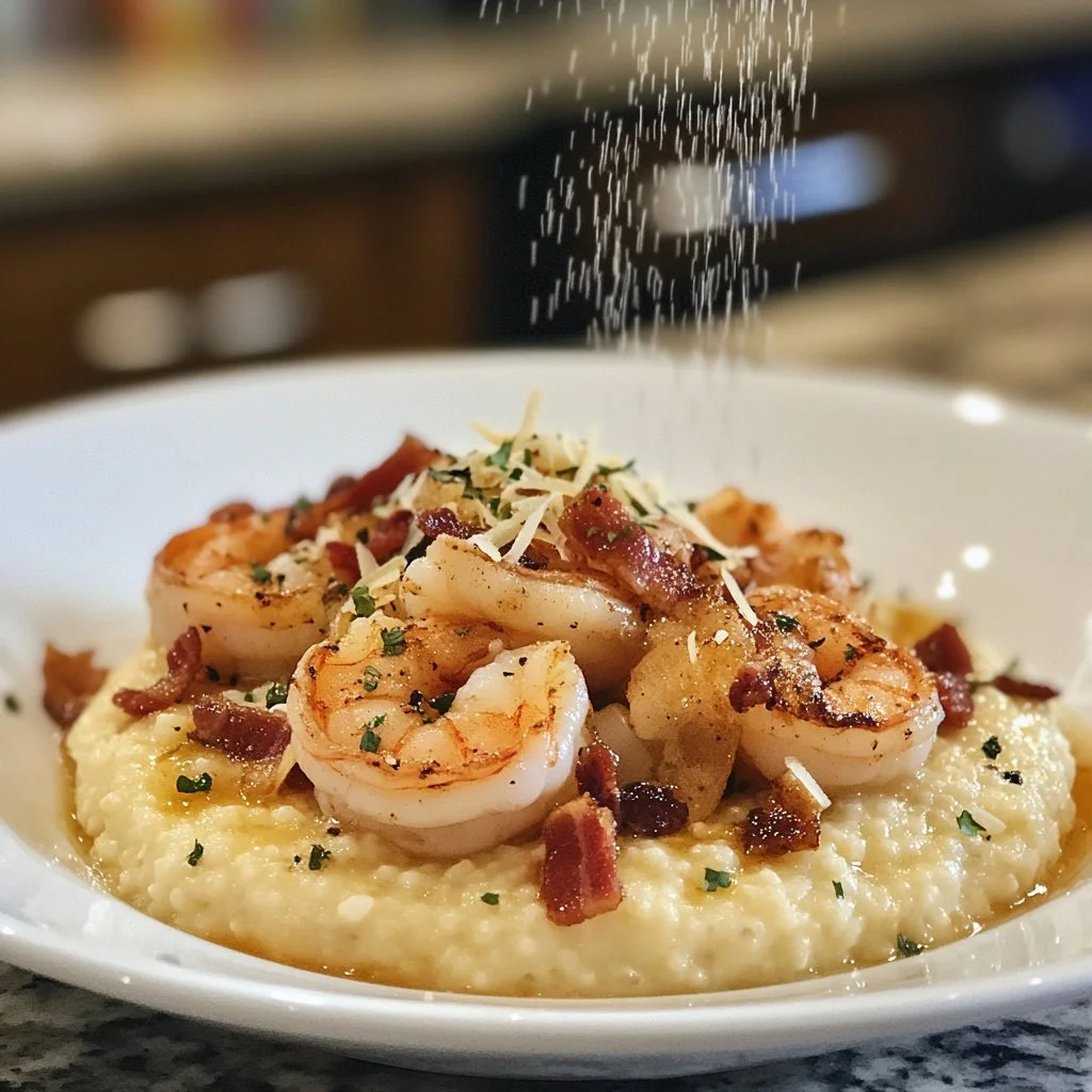 Delicious shrimp and grits dish served at @chefkeysh restaurant.
