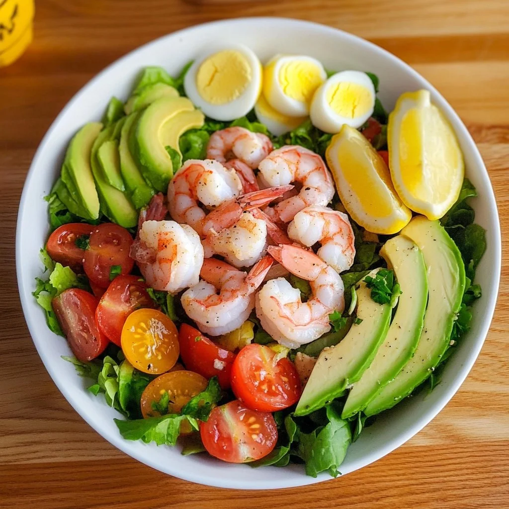 Fresh Shrimp Louie Salad with succulent shrimp, vegetables, and dressing