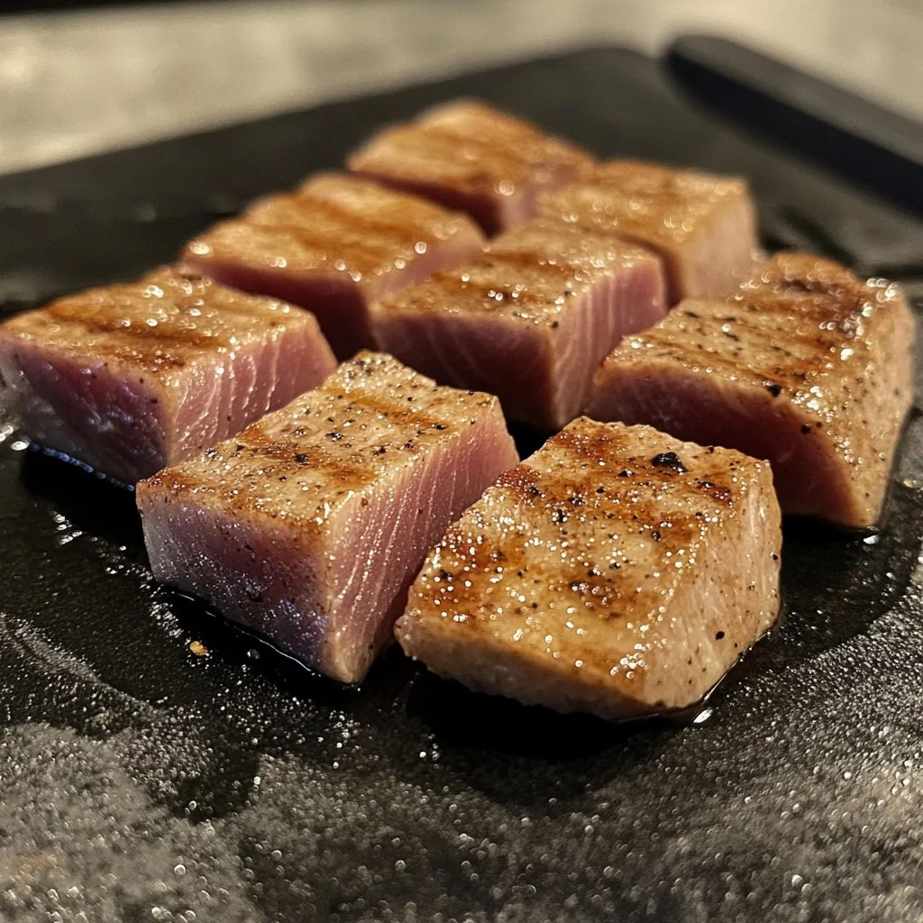 Perfectly seared ahi tuna steaks cooked in six minutes