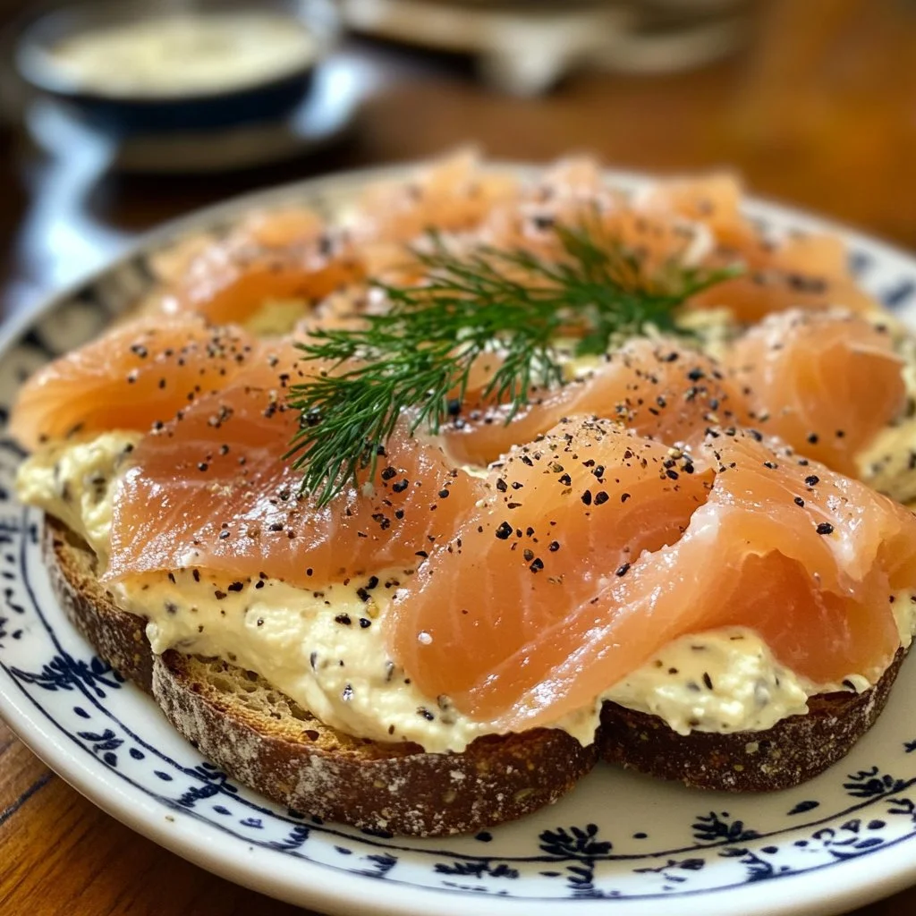 Delicious smoked salmon spread served with crackers and fresh herbs