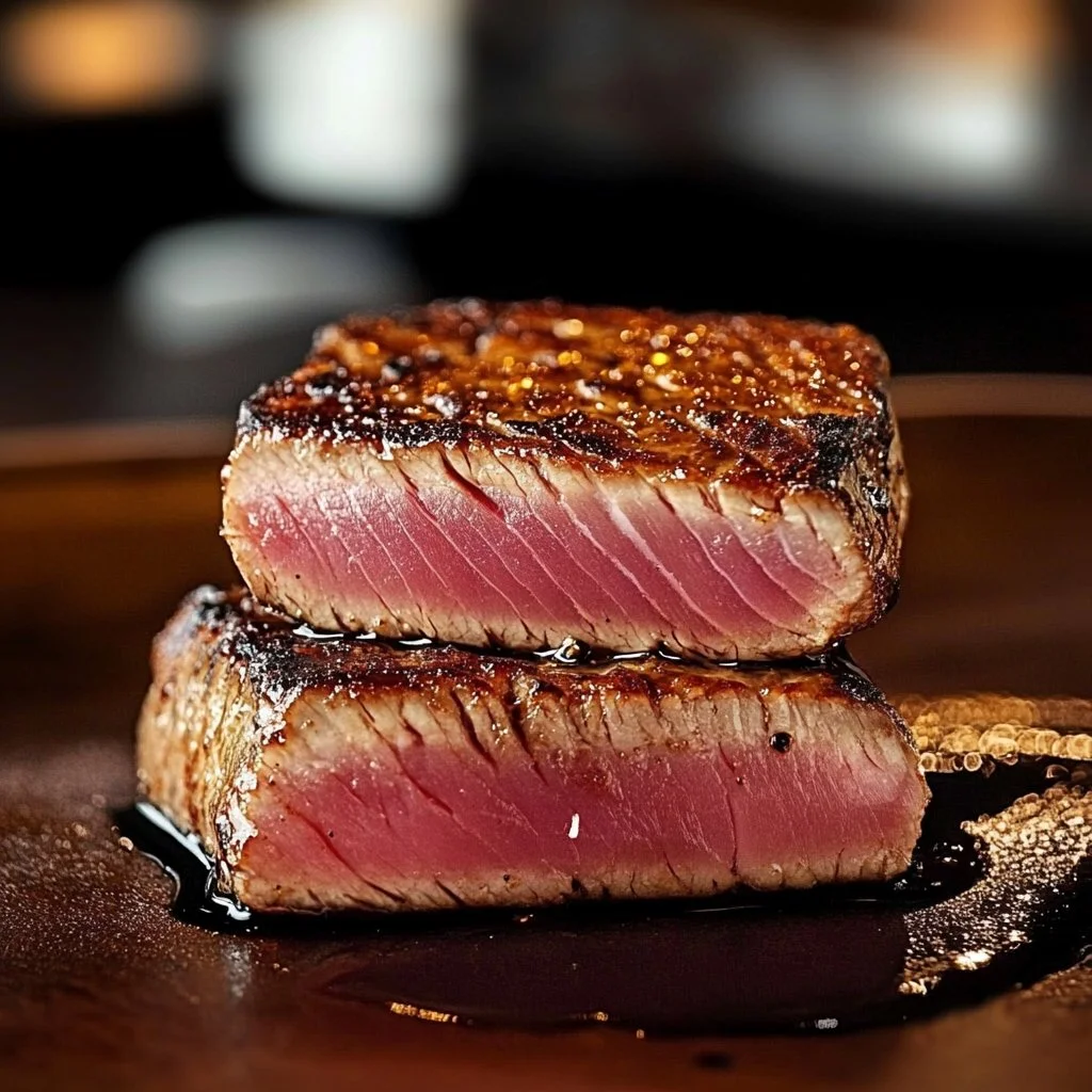 Delicious soy citrus marinade on a fresh tuna steak
