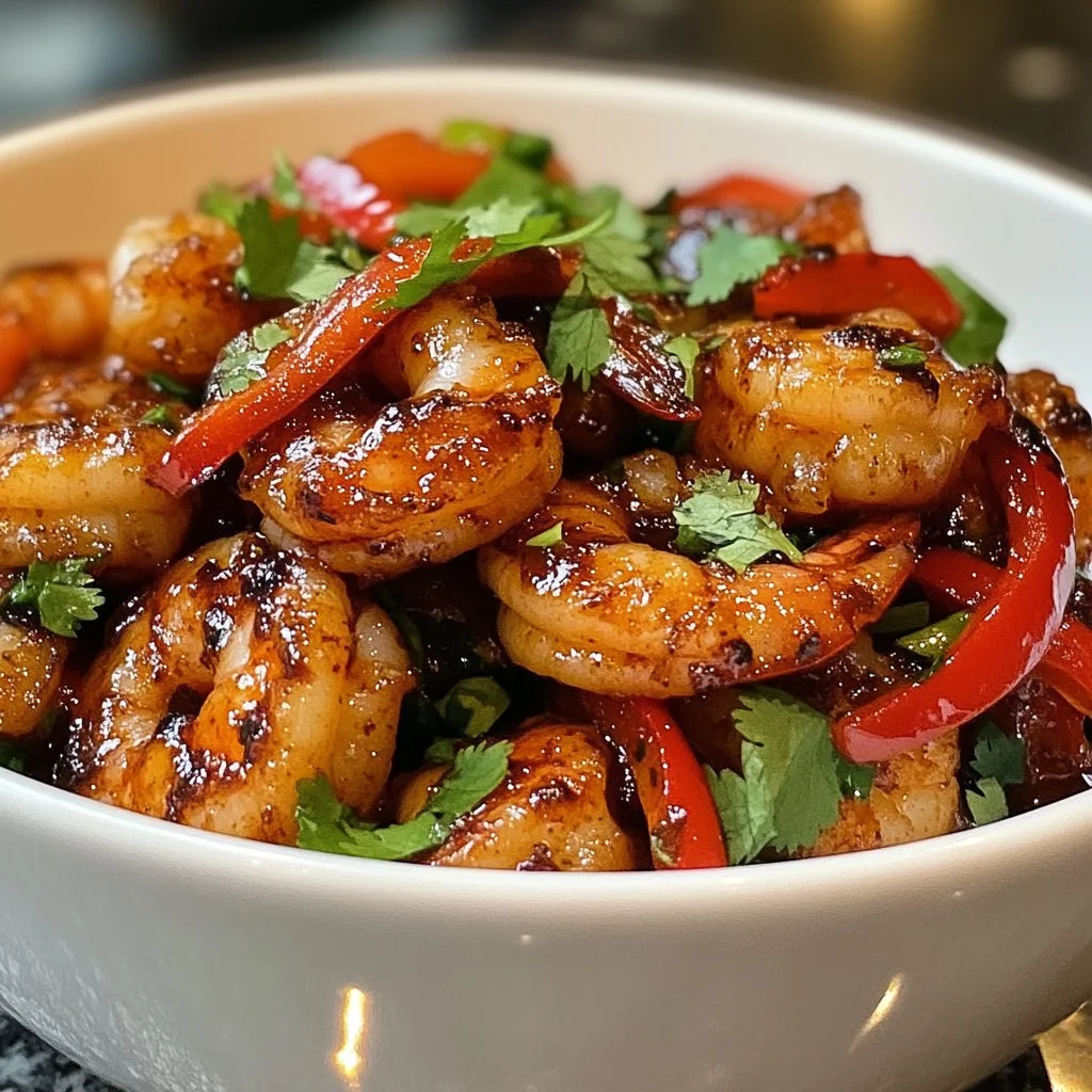 Delicious Spicy Voodoo Shrimp served with vibrant garnish