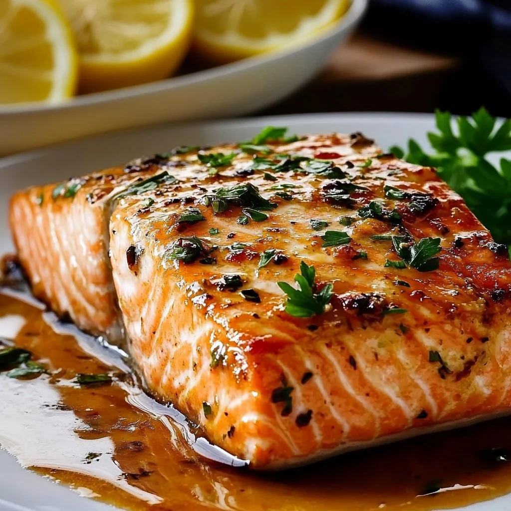 Delicious Texas Roadhouse salmon recipe served on a plate with lemon and herbs