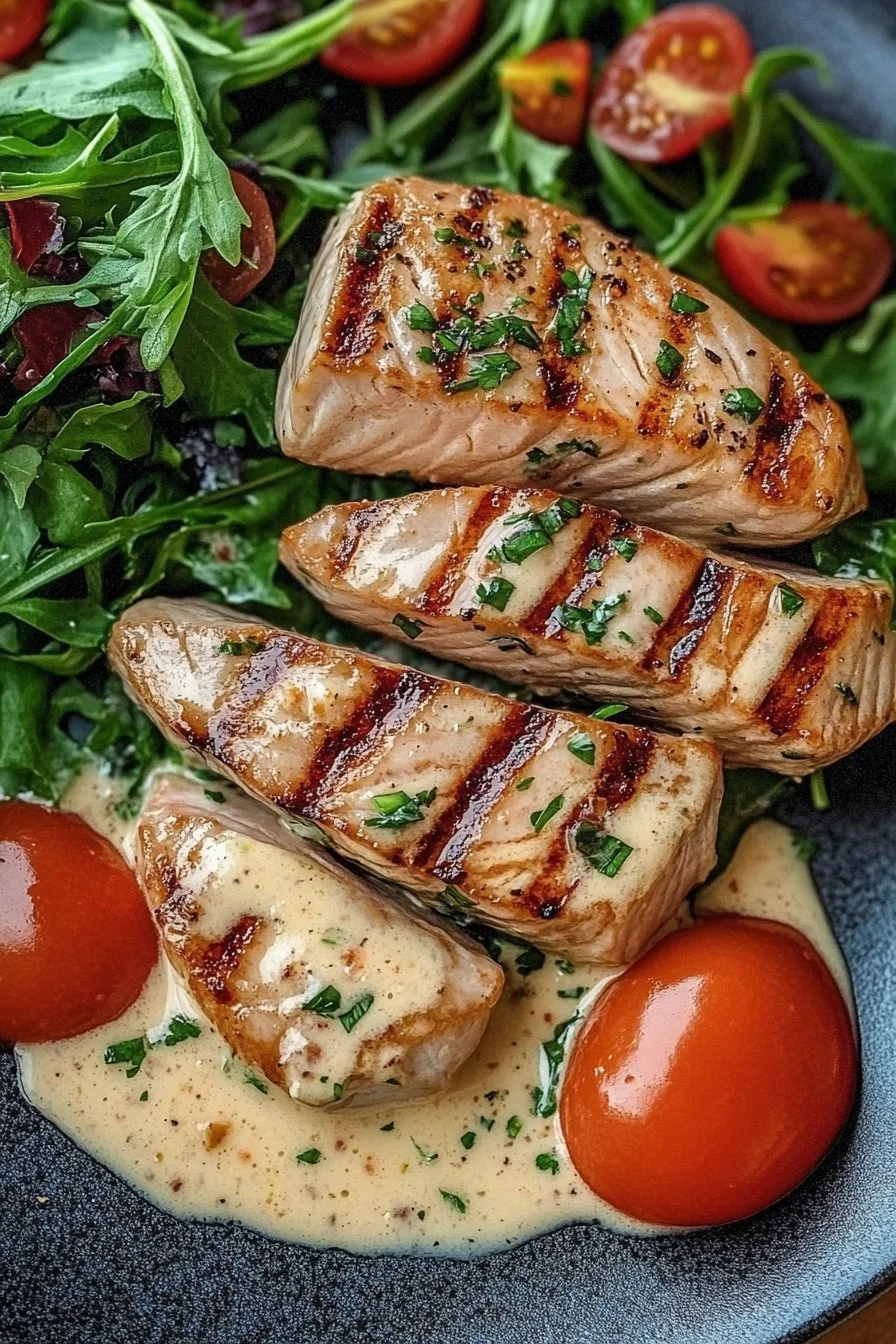 Tuna Steaks with Creamy Garlic Sauce & Salad: An Incredible 5-Star Experience