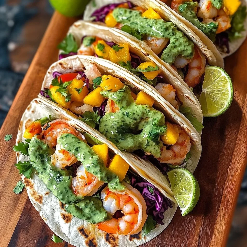 Delicious shrimp tacos served with fresh toppings in a vibrant setting