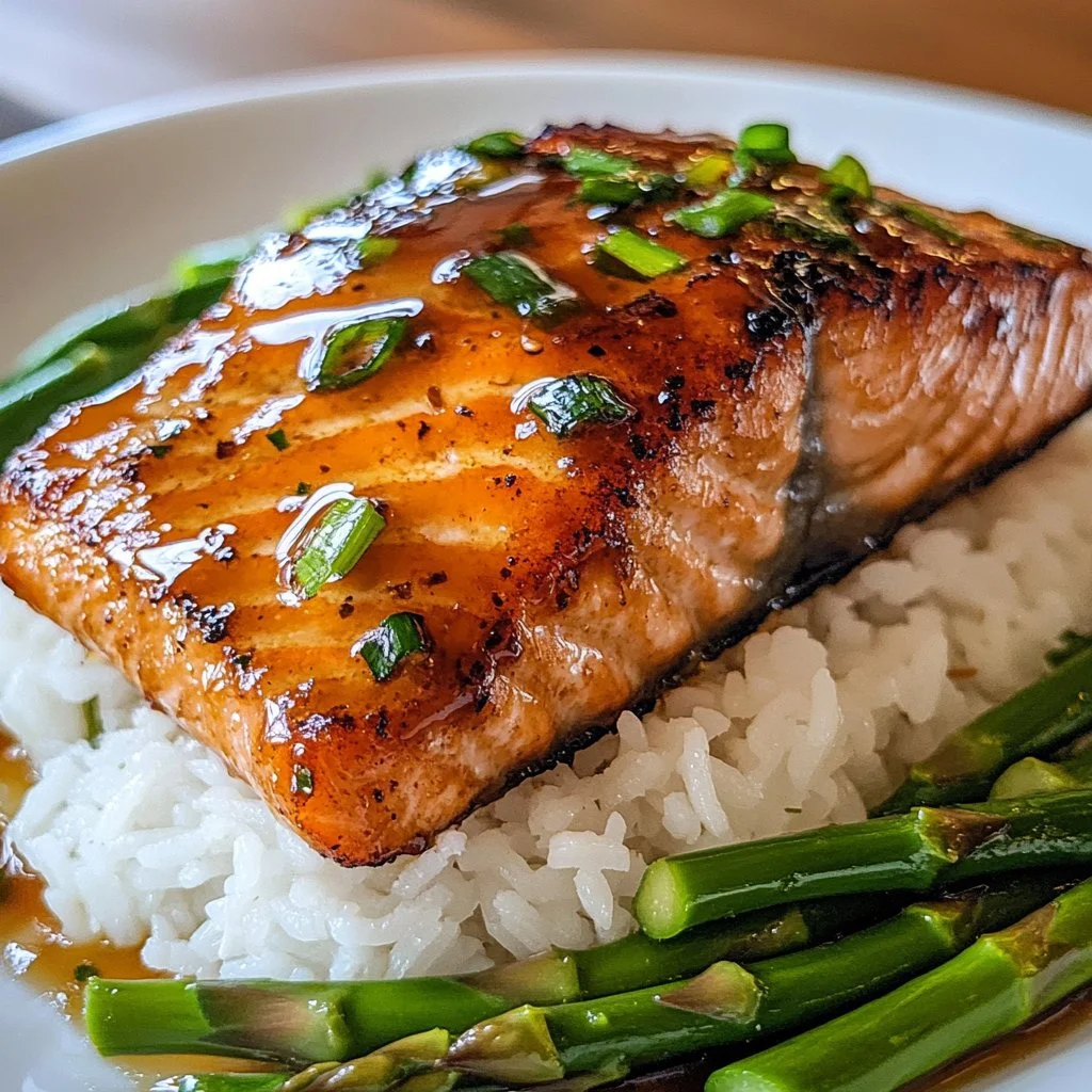 Air Fryer Honey Garlic Salmon served with vegetable sides