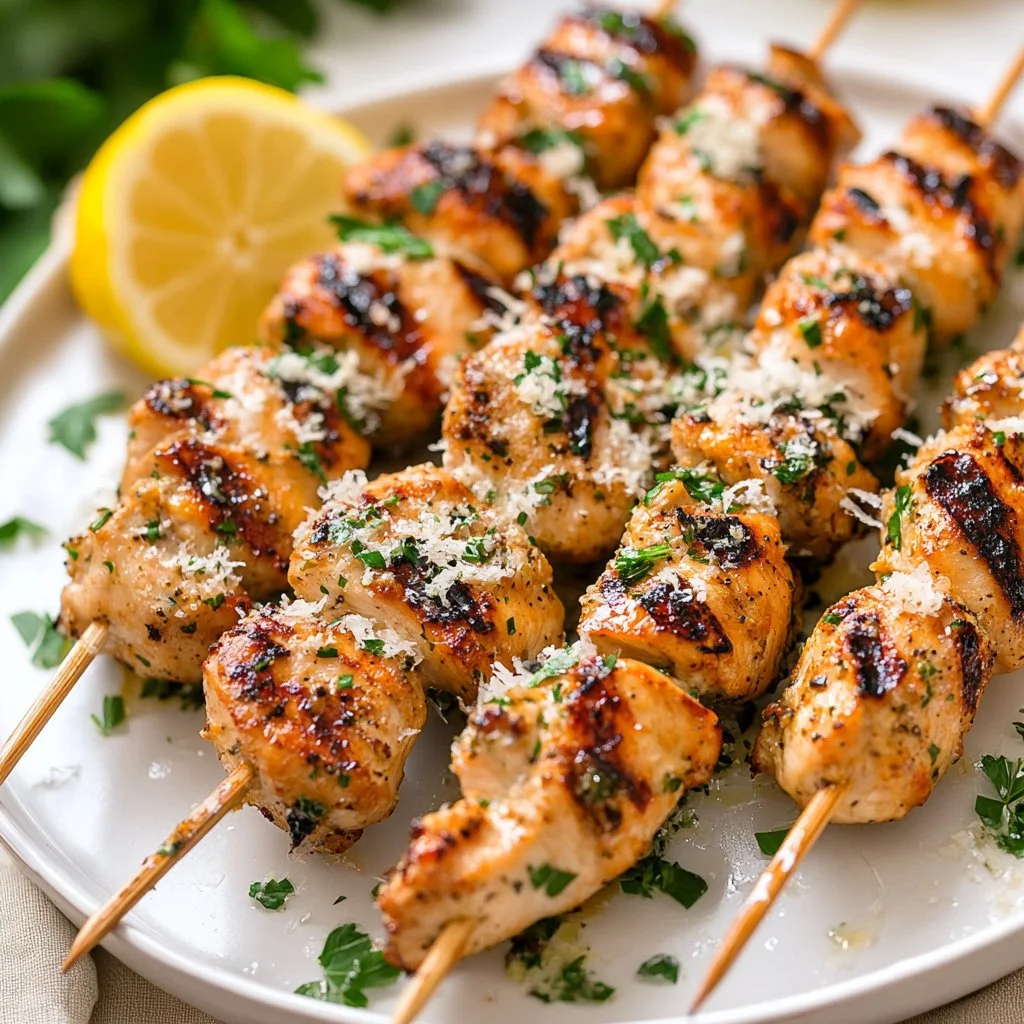 Grilled Garlic Parmesan Chicken on a Blackstone grill with fresh herbs