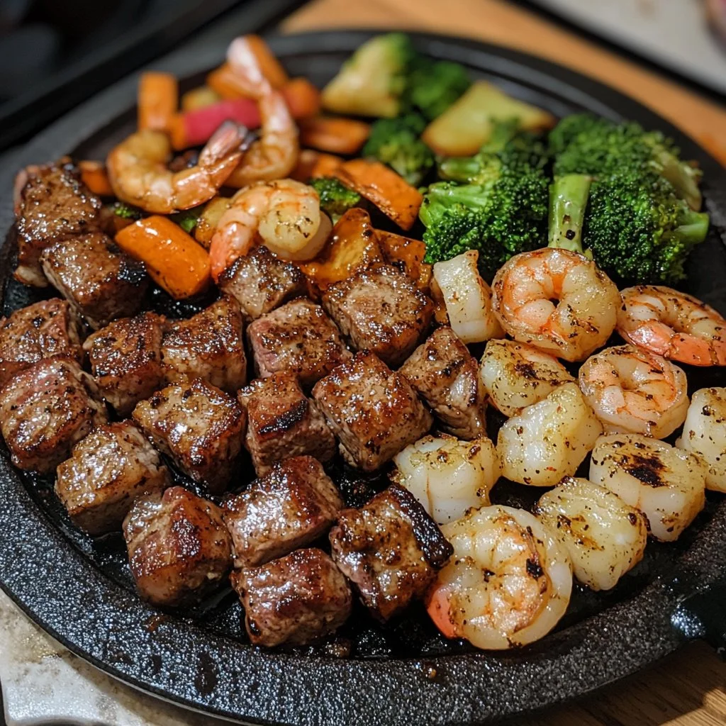 Delicious Blackstone Hibachi Steak and Shrimp grilled to perfection