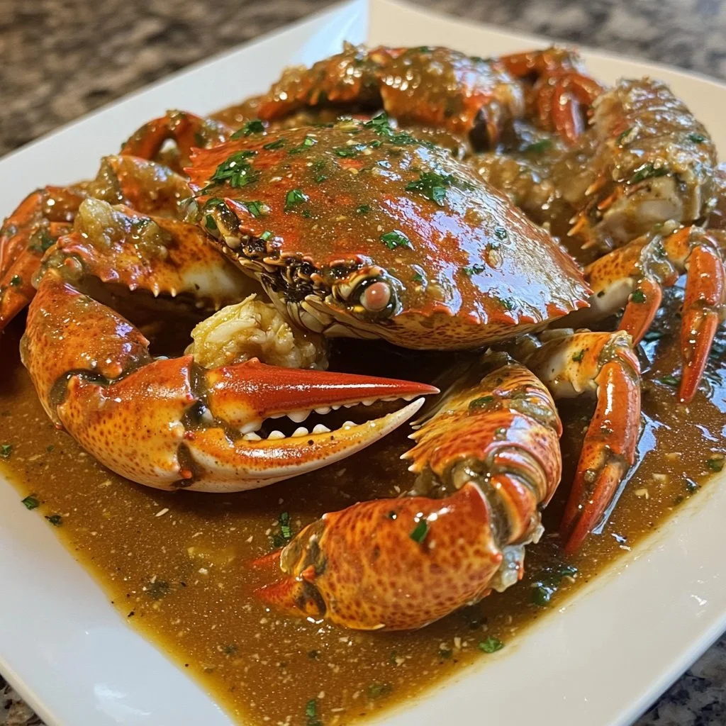 Delicious Boiling Crab Sauce served with fresh crab on a plate