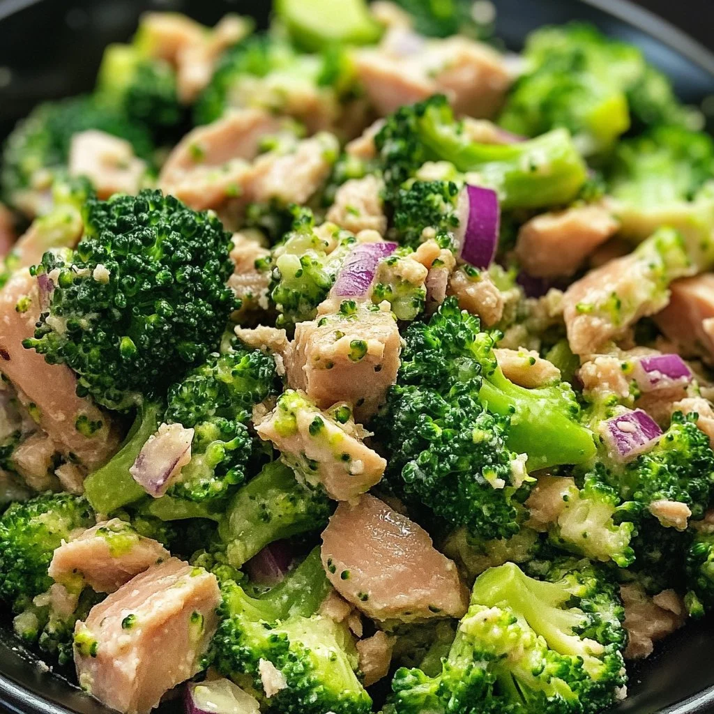 Healthy Broccoli Tuna Salad with fresh ingredients