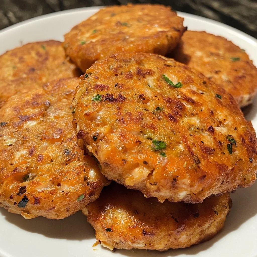 Delicious canned salmon patties on a plate, perfect for a quick meal.