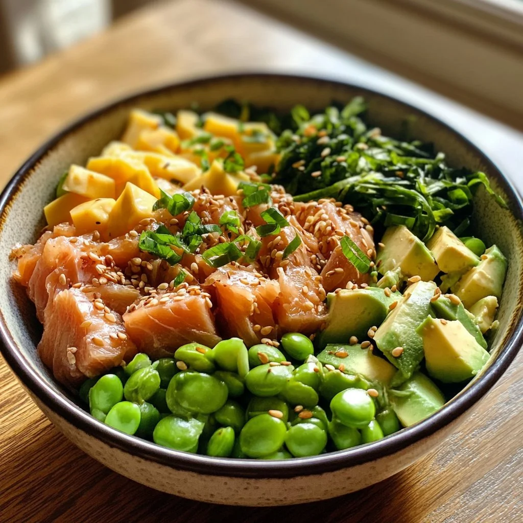 Canned Tuna Poke Bowl with fresh ingredients and toppings