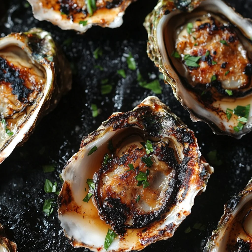 Delicious chargrilled oysters served with lemon and herbs